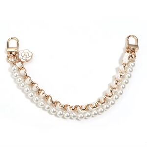 Unbranded White Leather Gold Chain Pearls Camellia Flower Chain